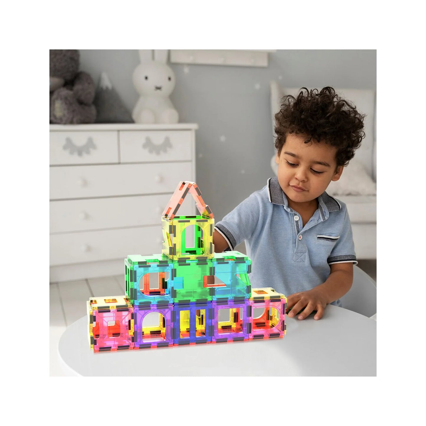 PicassoTiles Magnetic Tile Building Set with Unique Shapes - 42 Pieces