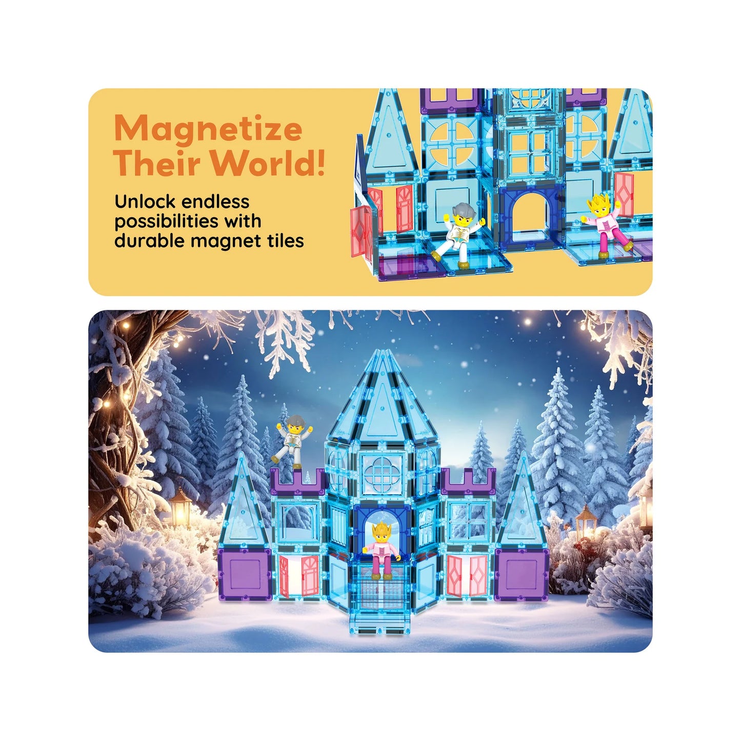 PicassoTiles 72pc Magnetic Tiles Winter Ice Castle Set