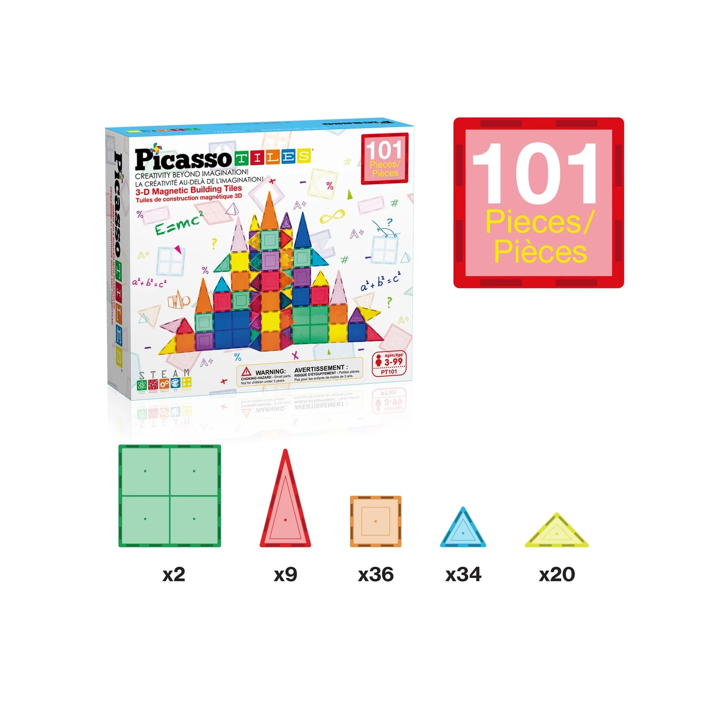PicassoTiles 101pc Magnetic Tile Classic Building Blocks
