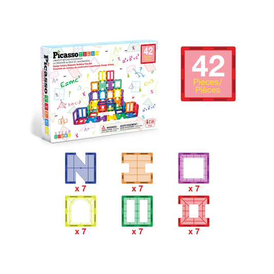PicassoTiles Magnetic Tile Building Set with Unique Shapes - 42 Pieces