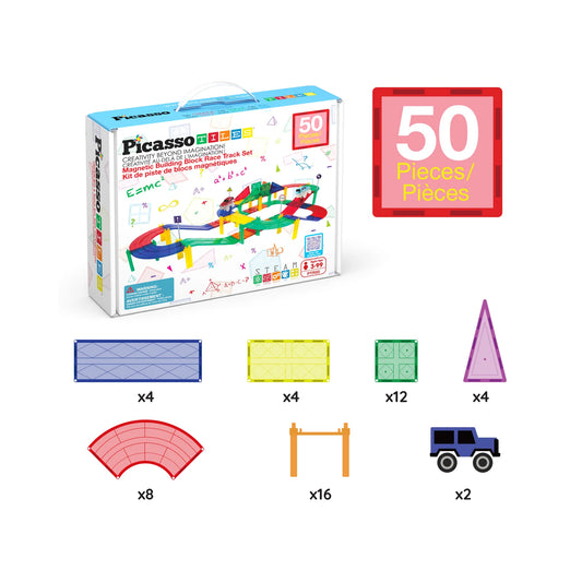 PicassoTiles Magnetic Tiles Race Track Set with LED Cars