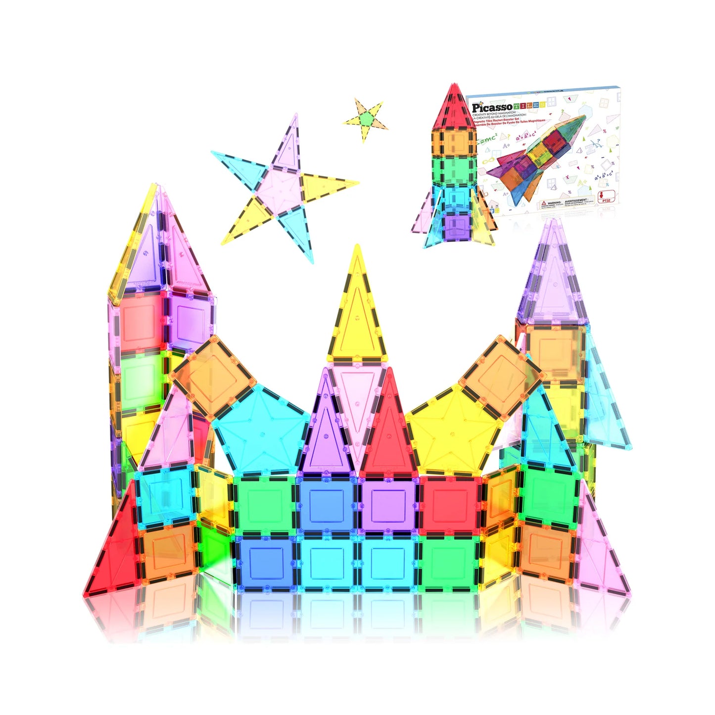PicassoTiles Magnetic Tile Rocket Ship Toy - 32 Pieces