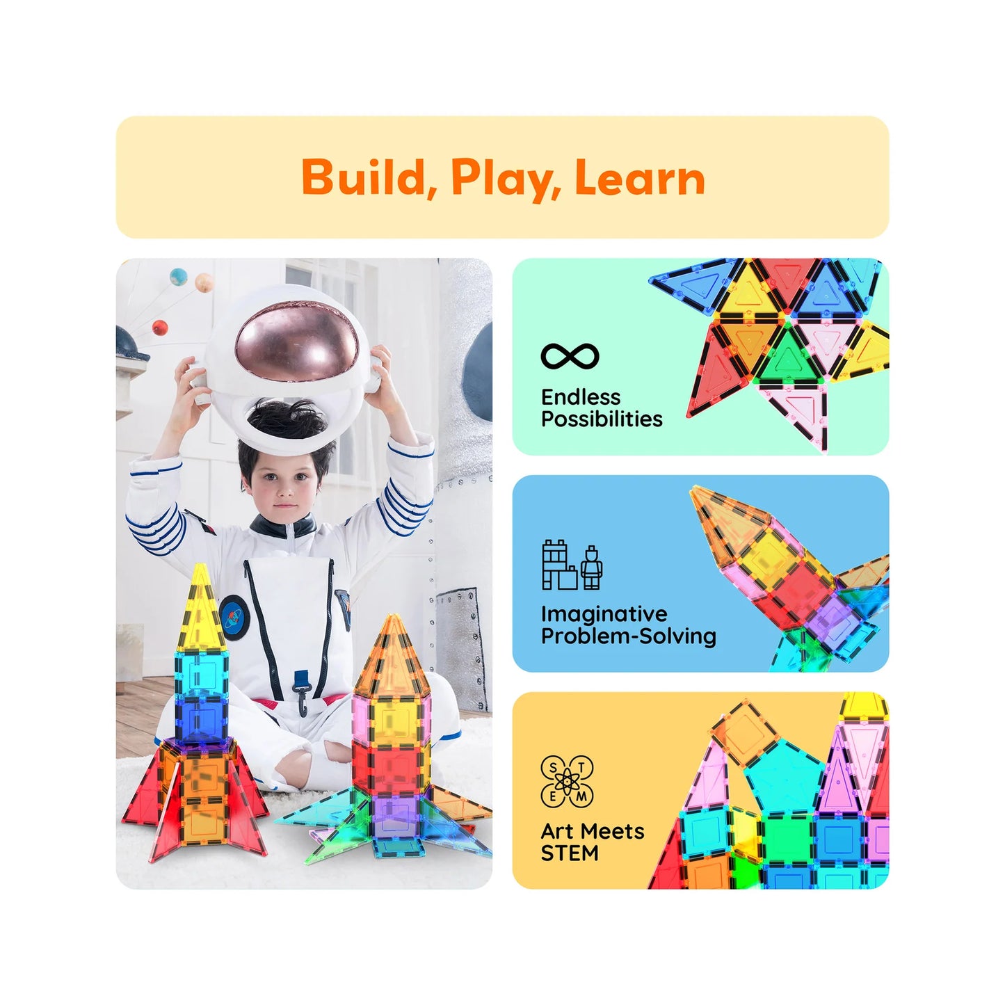 PicassoTiles Magnetic Tile Rocket Ship Toy - 32 Pieces