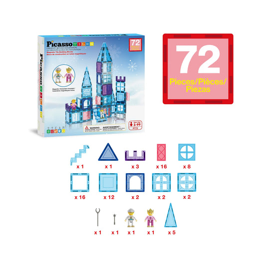 PicassoTiles 72pc Magnetic Tiles Winter Ice Castle Set