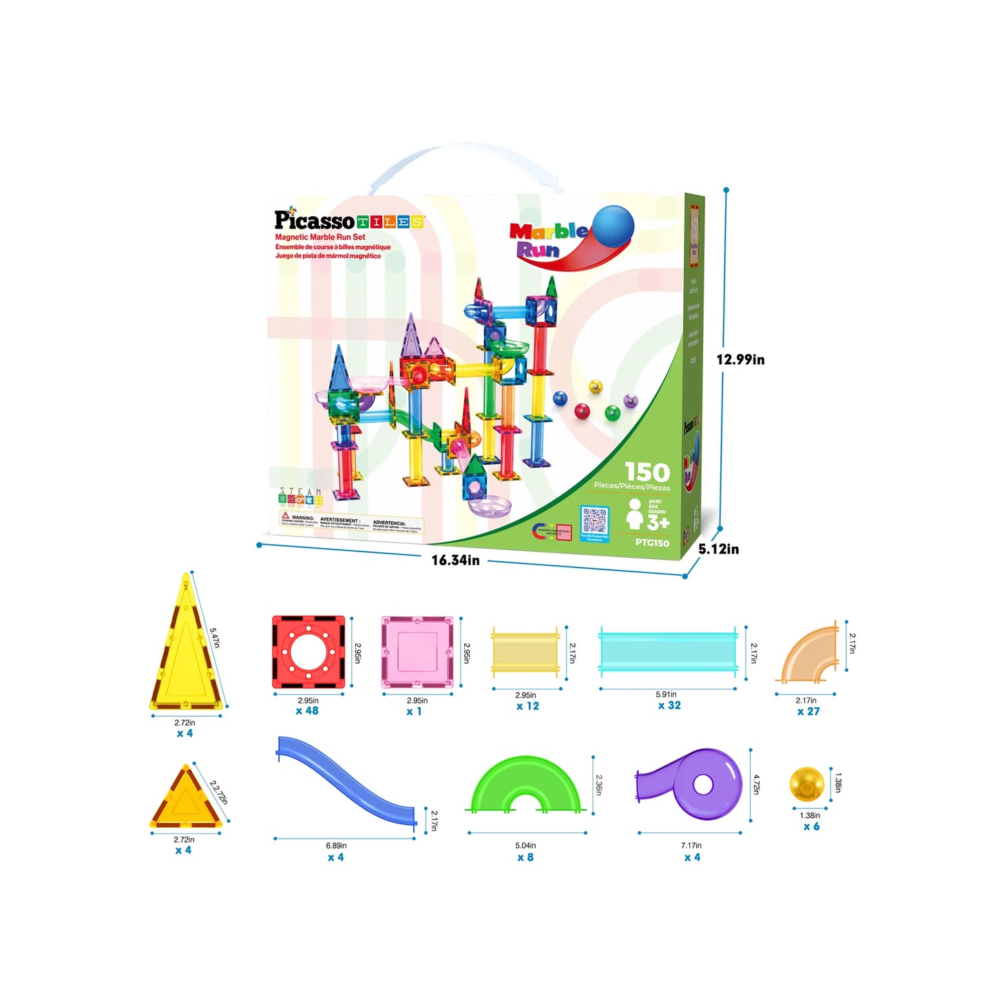 PicassoTiles 150pc Magnetic Marble Run Building Set